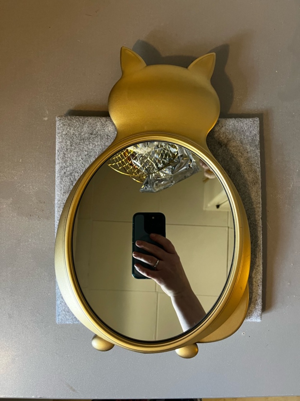 Whimsical Gold Cat Silhouette Standing Vanity Mirror Wall Hanging